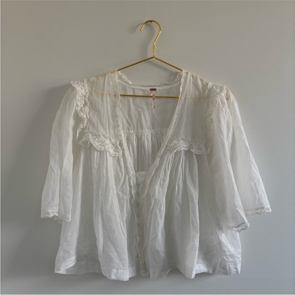White Lace Trim Top Women’s Size Medium  100% Cotton - Picture 3 of 6